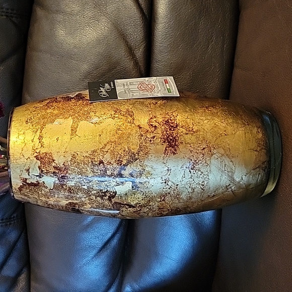 Glass Vase with golden folios attached inside handmade in Italy Franco Cristalle - Picture 6 of 6